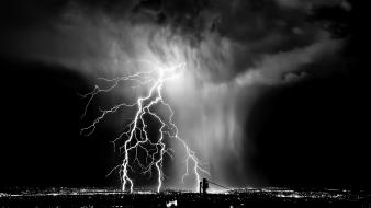 Clouds night storm monochrome lightning cities skies wallpaper