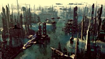 Futuristic fantasy art cities wallpaper