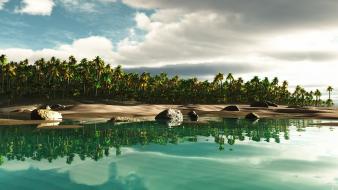 Landscapes beach tropical islands digital art 3d reflections wallpaper