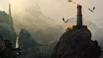Landscapes dragons fantasy art artwork wallpaper
