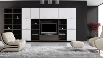 Living room white and black interior design wallpaper