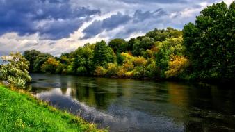 Mountains clouds landscapes nature trees wallpaper