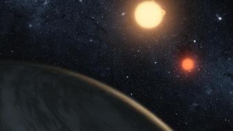 Outer space stars system kepler-16b wallpaper