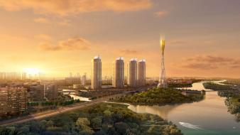 Skyscrapers 3d render parks skyscapes commercial cities wallpaper