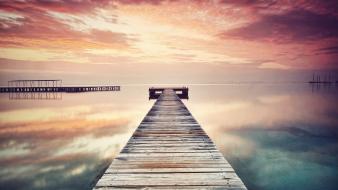 Water clouds wood pier wallpaper