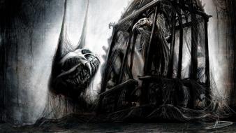 Creepy skulls dark cage crows wallpaper