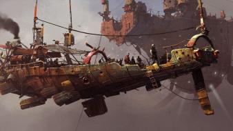 Digital art science fiction artwork vehicles skies wallpaper