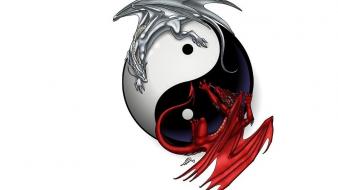 Dragons yin yang white background wallpaper