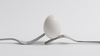 Eggs food balance forks simple background white wallpaper