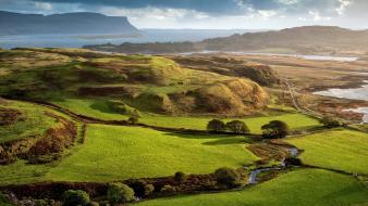 Green landscapes fields ocean background pasture wallpaper