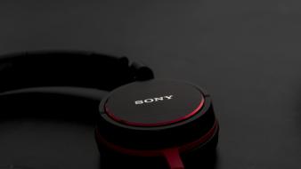 Headphones black red gray sony nikon still life wallpaper