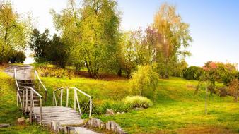 Landscapes stairways bench wallpaper