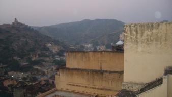 Mountains landscapes fog temple india wallpaper