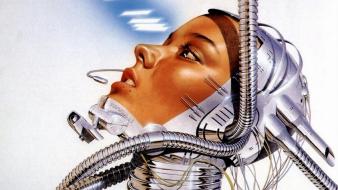 Robot girl faces wires wallpaper