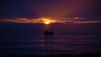 Sun boats scotland evening skies sundown sea wallpaper