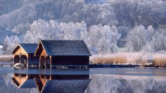Houses lakes landscapes trees winter wallpaper