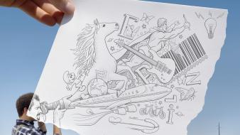 Smurfs motorbikes lightbulb butterflies pencil vs camera wallpaper