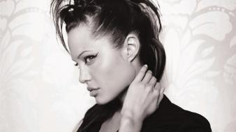 Angelina jolie monochrome profile hands on neck wallpaper