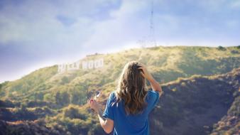 Brunettes women mountains landscapes hollywood wallpaper