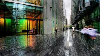 Cityscapes rain people buildings wallpaper