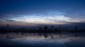 Clouds landscapes trees fog reflections wallpaper