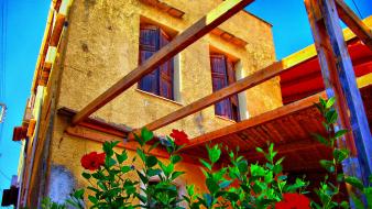 Flowers houses summer crete mat wallpaper
