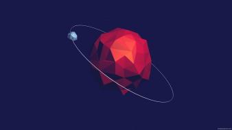 Minimalistic red stars planets hydrogen 3d low wallpaper