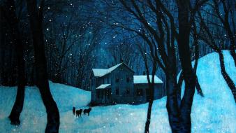 Nature night forest houses wolves daniel danger wallpaper
