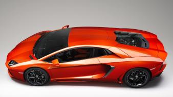 Red cars lamborghini aventador side view wallpaper