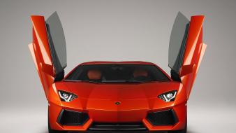 Red lamborghini aventador front view open doors wallpaper