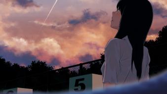 Water clouds long hair black wallpaper