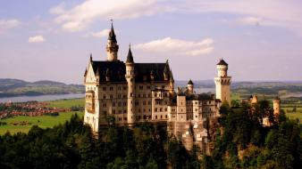 Neuschwanstein castle architecture clouds trees wallpaper