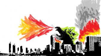 Cityscapes fire godzilla wallpaper