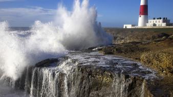 Coast england waves lighthouses portland wallpaper