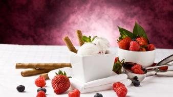 Fruits food ice cream desserts strawberries wallpaper