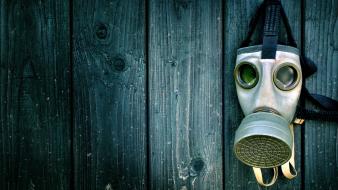 Green blue wood gas masks wallpaper