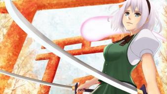Katana weapons konpaku youmu short hair swords wallpaper