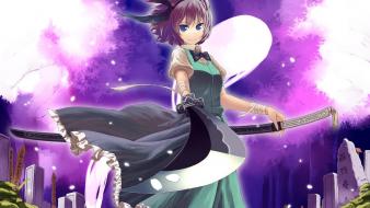 Katana weapons konpaku youmu short hair swords wallpaper