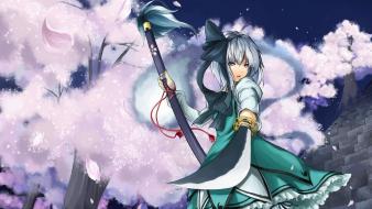 Katana weapons konpaku youmu short hair swords wallpaper