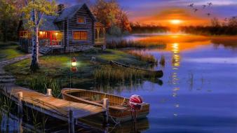 Landscapes nature birds houses lakes wallpaper