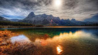 Mountains clouds landscapes nature trees lakes skyscapes wallpaper
