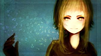 Soft shading faces blue background musical notes wallpaper