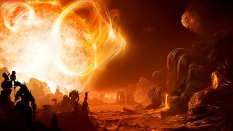 Sun fantasy art fictional landscapes wallpaper