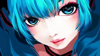 Twintails choker aqua faces ornaments eye shadow wallpaper