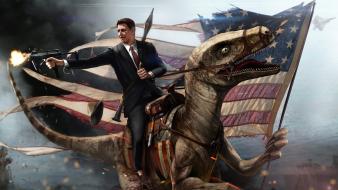 Velociraptor artwork ronald reagan riding redneck wilson wallpaper