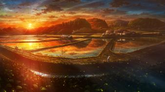 Water clouds landscapes nature trees sunlight farms skyscapes wallpaper