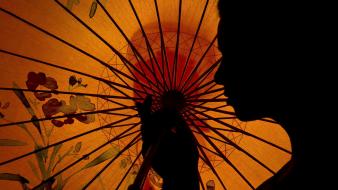Women paper silhouette umbrellas profile wallpaper