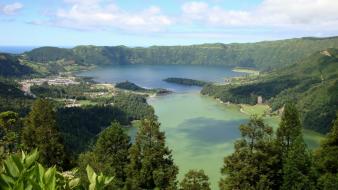 Clouds landscapes trees portugal azores wallpaper