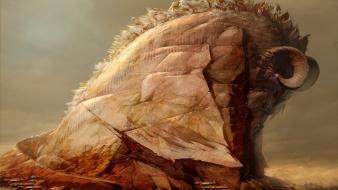 Dragons horns sculpture digital art wallpaper
