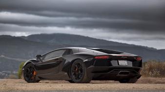 Mountains clouds cars lamborghini aventador black wallpaper